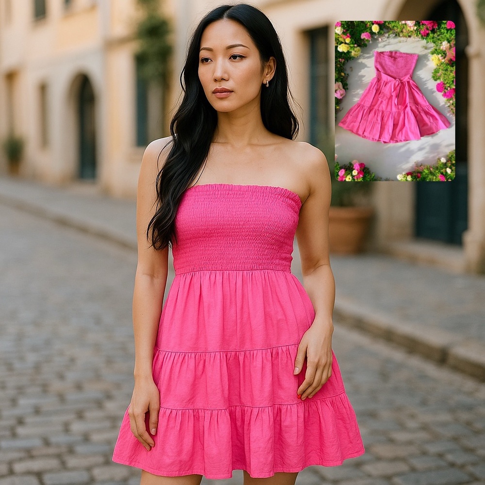 ✨Strapless Tiered Pink Mini Dress!✨